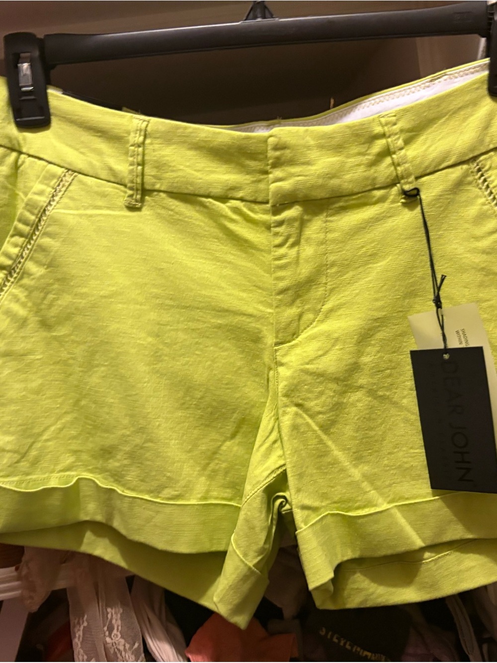 Dear John Neon Yellow High Waist Cotton Blend Women’s Shorts